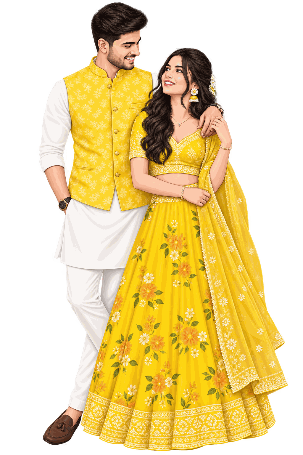 Haldi couple illustration